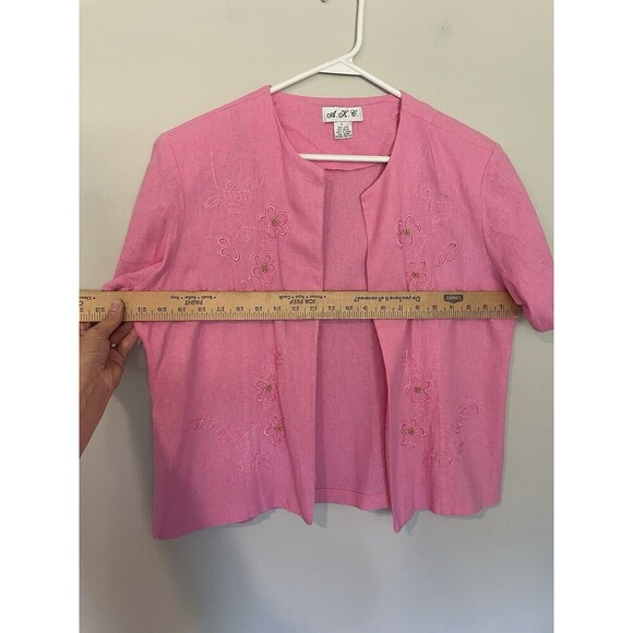 Vintage 2 Piece Linen Dress Set Sz L Dress With Short Sleeve Jacket Embroidered - Picture 9 of 16